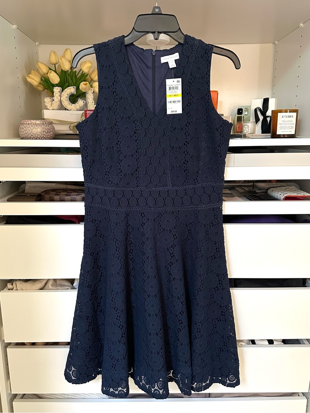Charter Club Navy Crochet Fit & Flare Dress